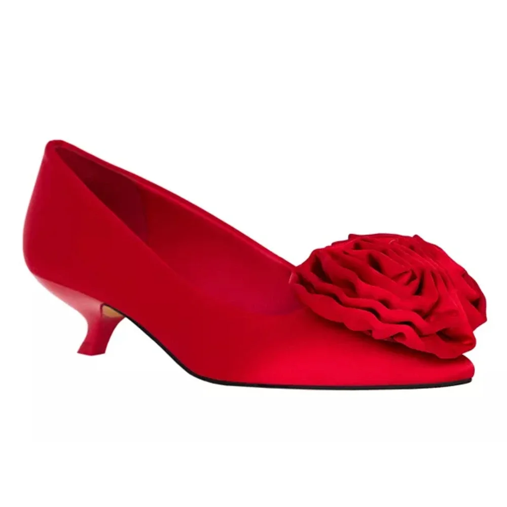 NEW KATY PERRY RED MICRO HEEL FLOWER PUMPS HEELS SHOES SZ 6.5M 6.5 - Picture 9 of 13